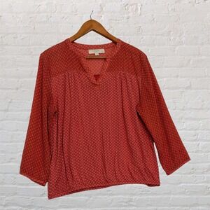 Ann Taylor LOFT Petites Rust Orange Geometric Print V-Neck Blouse‎ Top LP